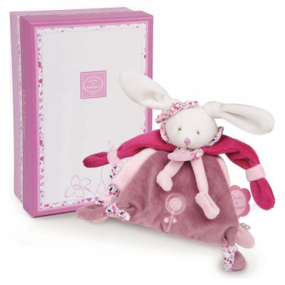 Doudou attache sucette lapin cerise
