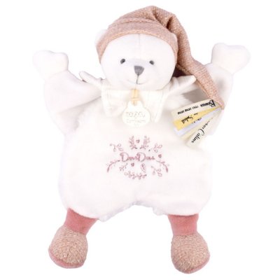 Doudou plat ours cape 25 cm rose