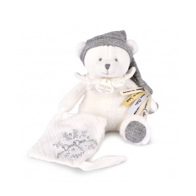 Doudou pantin attache sucette ours 20 cm argent