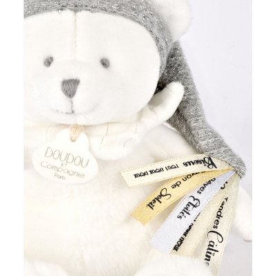 Doudou pantin attache sucette ours 20 cm argent