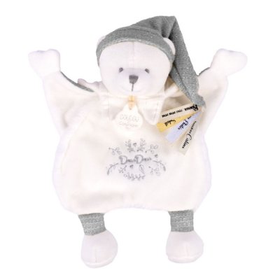 Doudou plat ours cape 25 cm argent