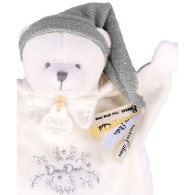 Doudou plat ours cape 25 cm argent