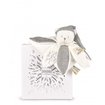 Doudou pétale plat collector ours 25 cm argent