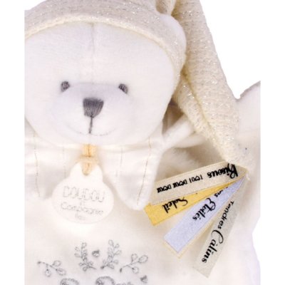 Doudou plat ours cape 25 cm blanc