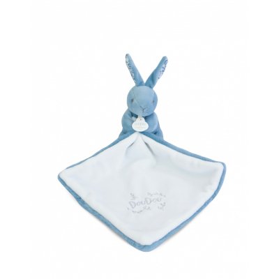 Doudou lapin mouchoir 10 cm bleu