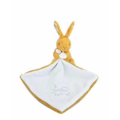 Doudou lapin mouchoir 10 cm ocre