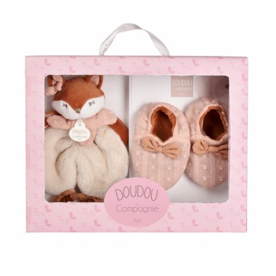 Coffret bébé doudou et chaussons mina la renarde