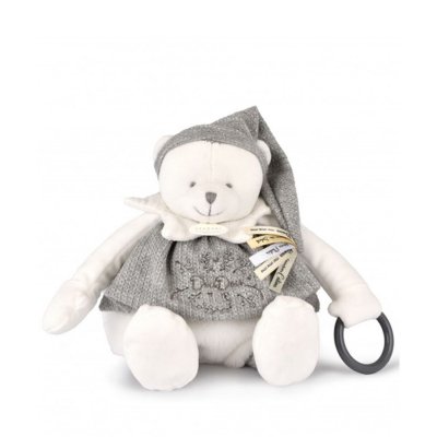 Peluche d'éveil ours 30 cm argent