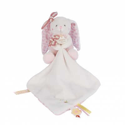 Peluche pantin lapin avec doudou 10 cm vanille fraise