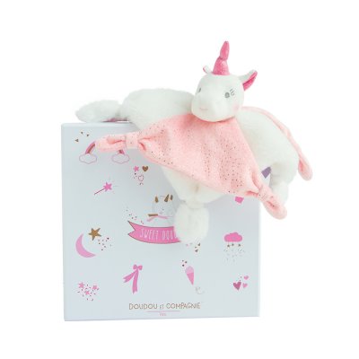 Doudou licorne rose