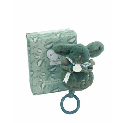 Boîte à musique lapin doudou vert sauge