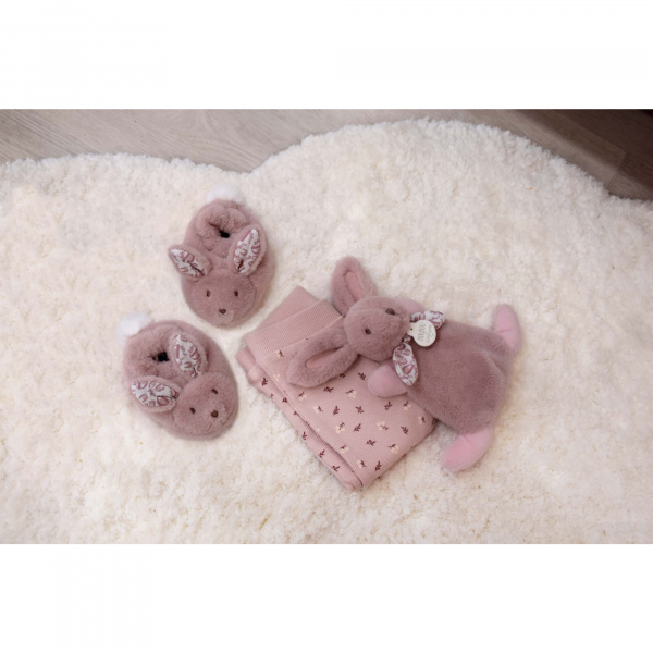 Coffret doudou lapin et chaussons rose Doudou et compagnie