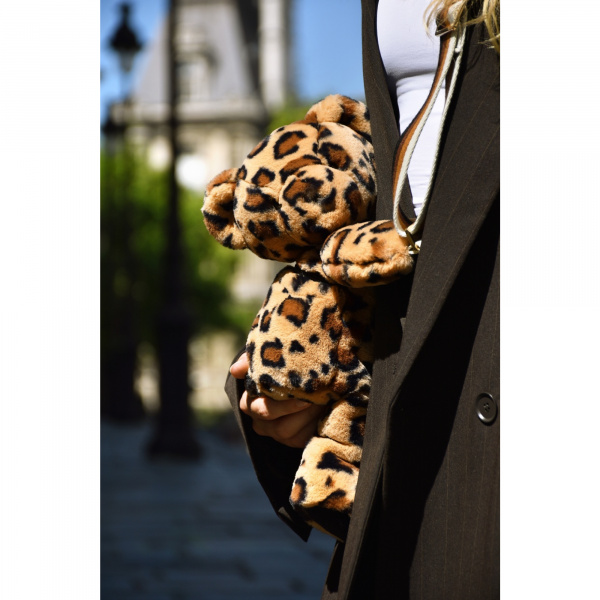 Sac bandoulière ours en peluche 30 cm léopard Doudou et compagnie