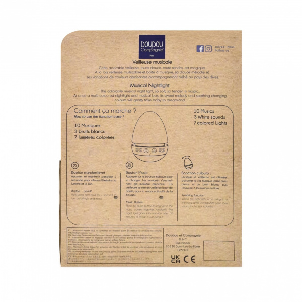 Veilleuse musicale culbuto lapin doudou rose Doudou et compagnie