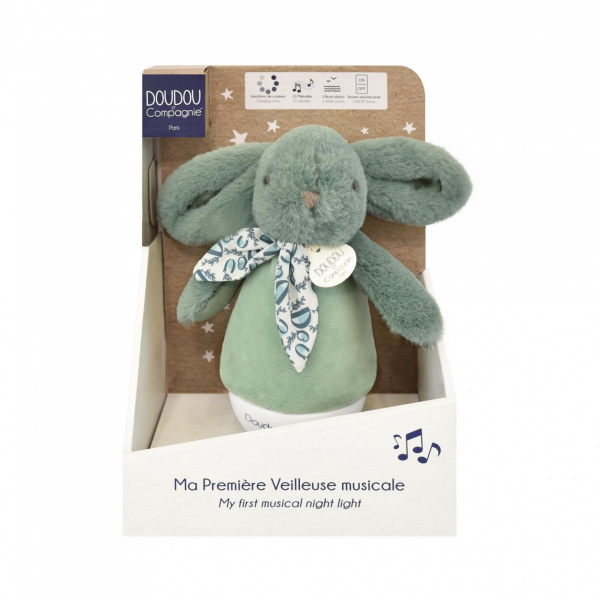 Veilleuse musicale culbuto lapin doudou vert sauge Doudou et compagnie