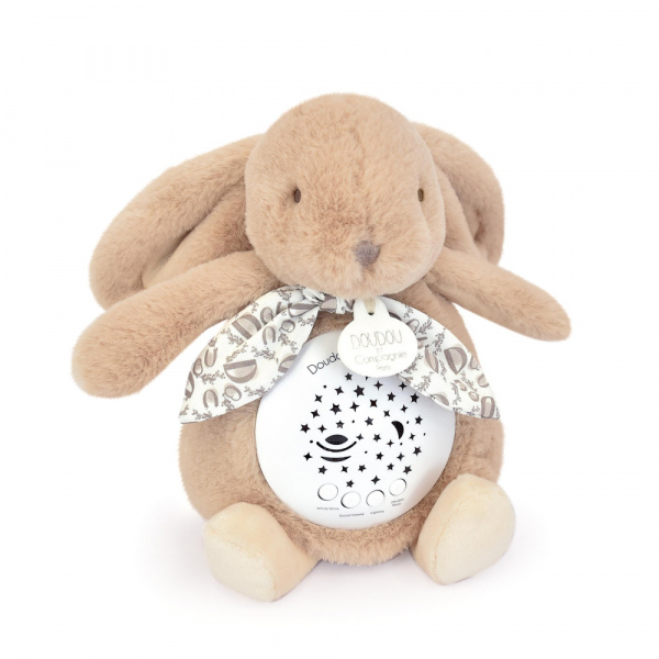 Veilleuse musicale projection d'étoiles lapin doudou beige sable Doudou et compagnie