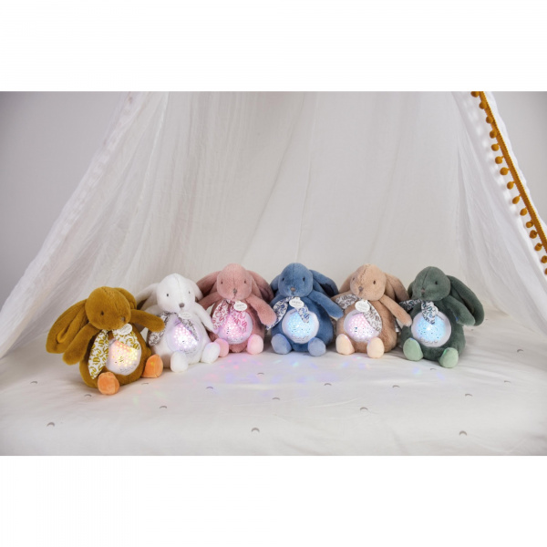 Veilleuse musicale projection d'étoiles lapin doudou beige sable Doudou et compagnie