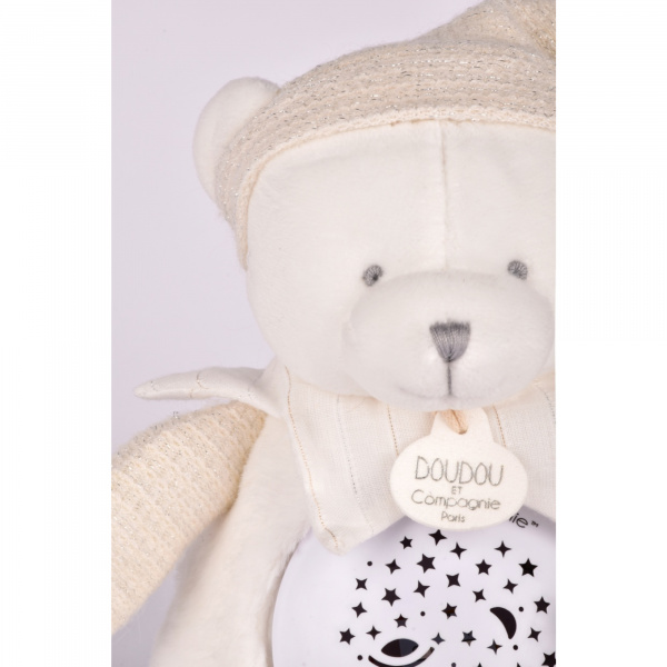 Veilleuse peluche musicale à projection d'étoiles ours blanc Doudou et compagnie