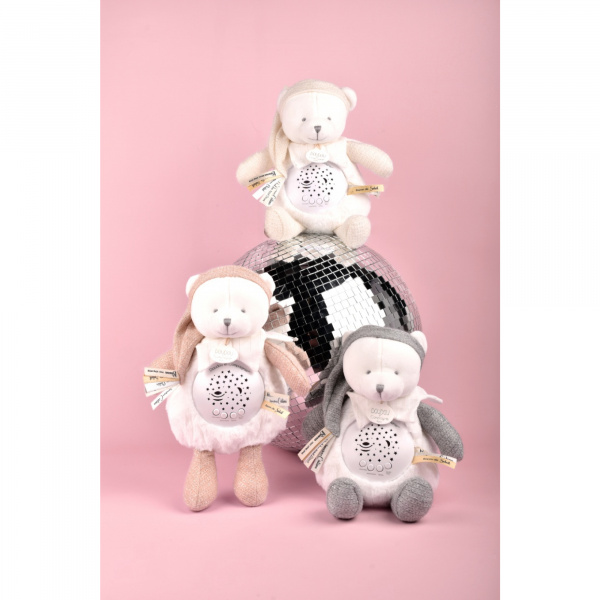 Veilleuse peluche musicale à projection d'étoiles ours blanc Doudou et compagnie