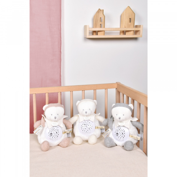 Veilleuse peluche musicale à projection d'étoiles ours blanc Doudou et compagnie