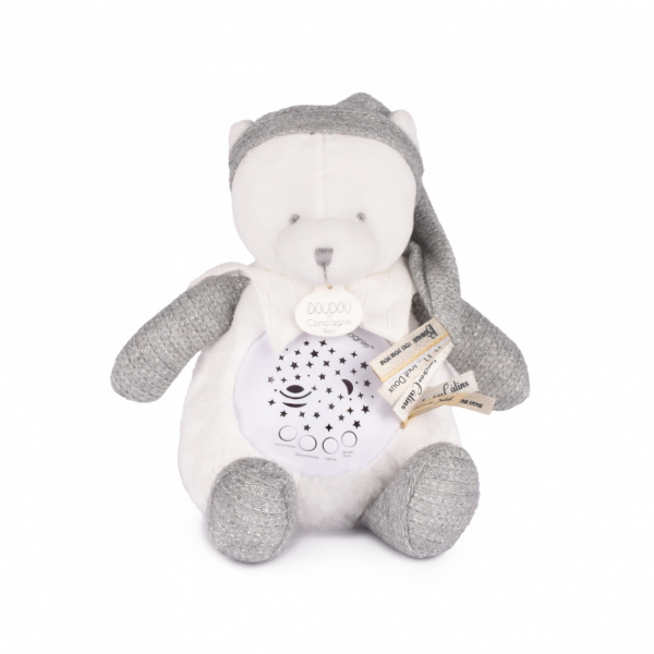 Veilleuse peluche musicale à projection d'étoiles ours gris Doudou et compagnie