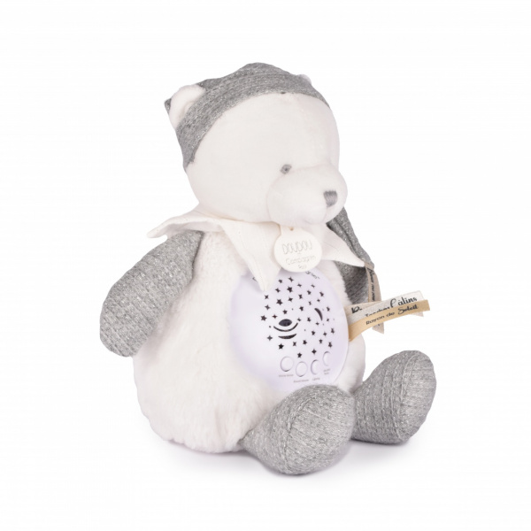 Veilleuse peluche musicale à projection d'étoiles ours gris Doudou et compagnie