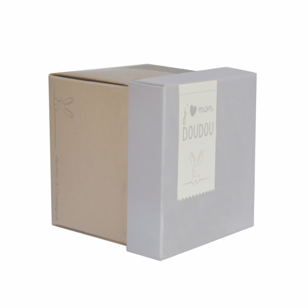 Doudou mouchoir boîte fleur lapin taupe Doudou et compagnie