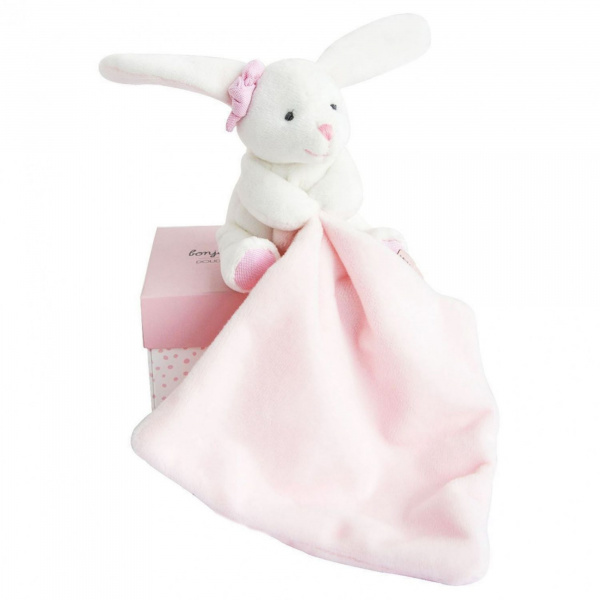 Doudou mouchoir boîte fleur lapin rose Doudou et compagnie