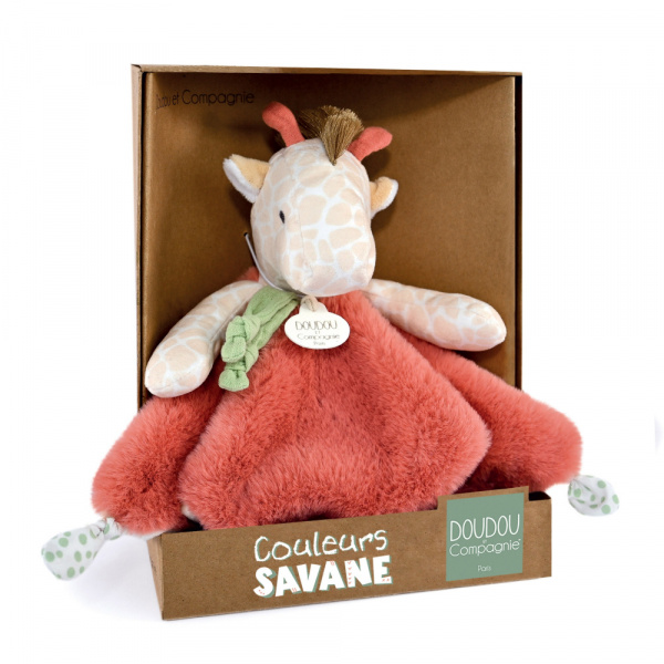 Doudou plat couleurs savane girafe Doudou et compagnie