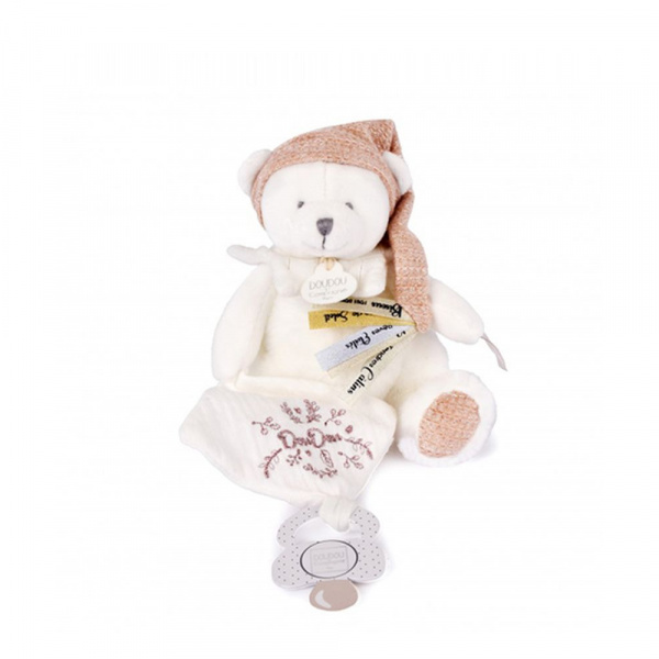 Doudou pantin attache sucette ours 20 cm rose Doudou et compagnie
