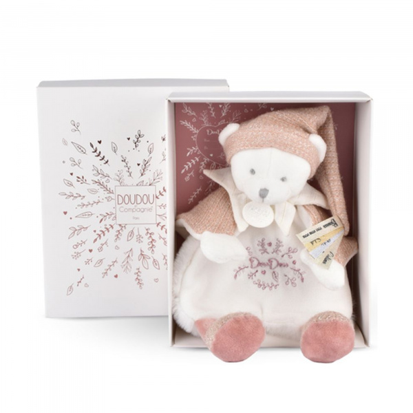 Doudou plat ours cape 25 cm rose Doudou et compagnie