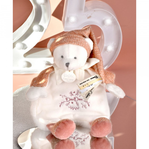 Doudou plat ours cape 25 cm rose Doudou et compagnie
