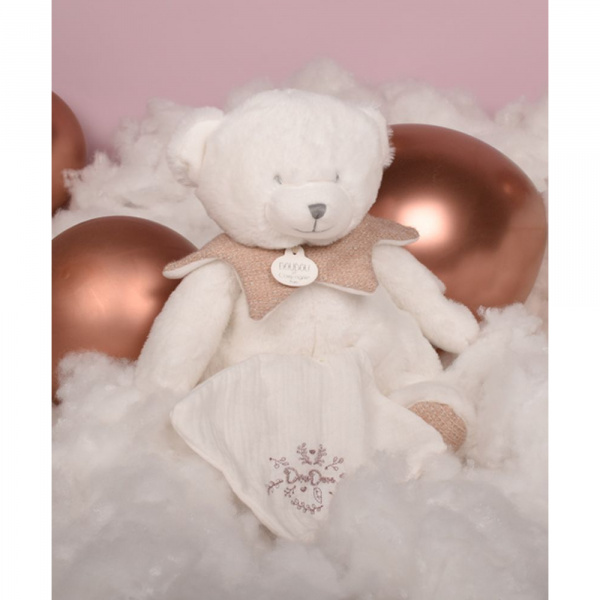 Doudou mouchoir ours 30 cm rose Doudou et compagnie
