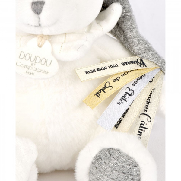 Doudou pantin attache sucette ours 20 cm argent Doudou et compagnie