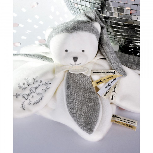 Doudou pétale plat collector ours 25 cm argent Doudou et compagnie