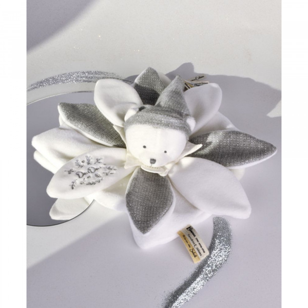 Doudou pétale plat collector ours 25 cm argent Doudou et compagnie