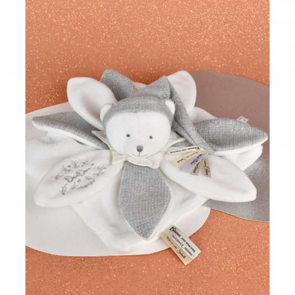 Doudou pétale plat collector ours 25 cm argent Doudou et compagnie