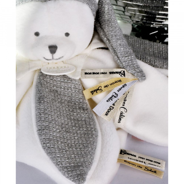 Doudou pétale plat collector ours 25 cm argent Doudou et compagnie