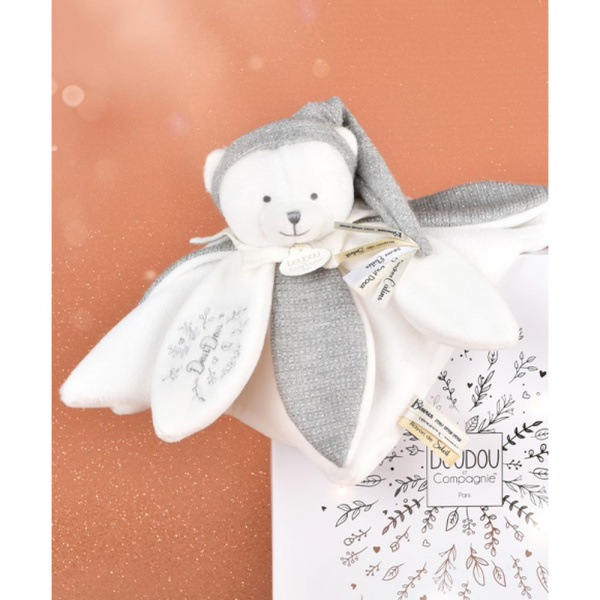Doudou pétale plat collector ours 25 cm argent Doudou et compagnie