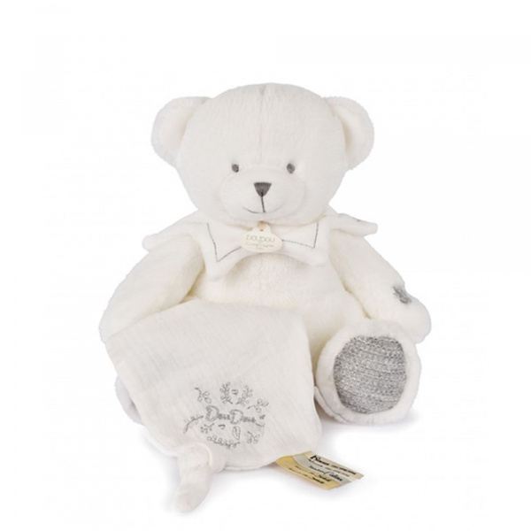 Doudou mouchoir ours 30 cm argent Doudou et compagnie