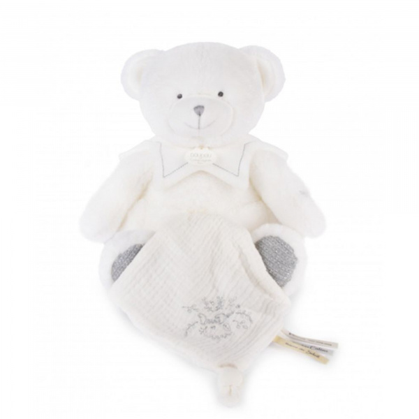 Doudou mouchoir ours 30 cm argent Doudou et compagnie