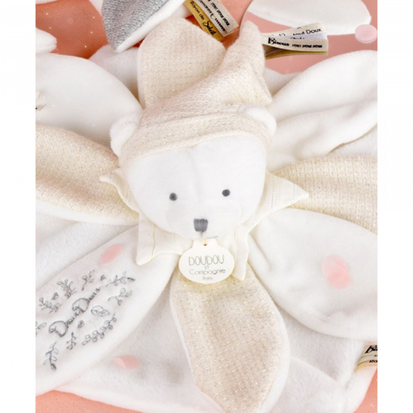 Doudou pétale plat collector ours 25 cm blanc Doudou et compagnie