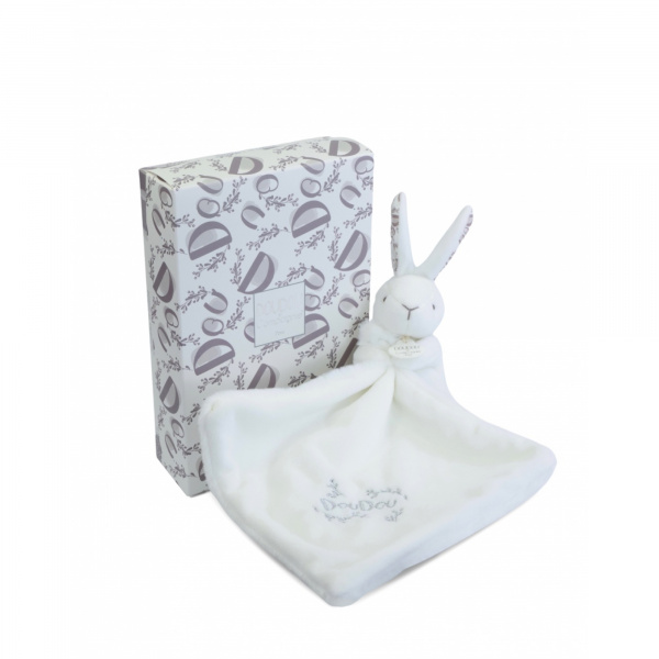 Doudou lapin mouchoir 10 cm blanc Doudou et compagnie