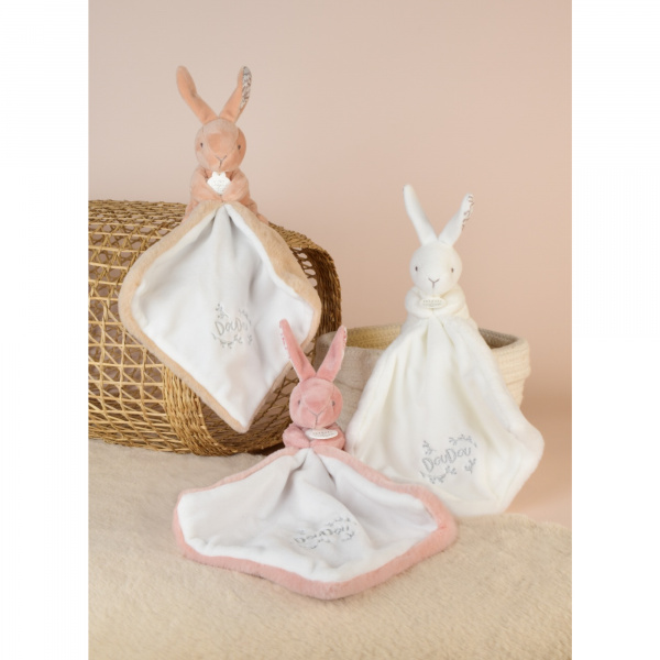Doudou lapin mouchoir 10 cm blanc Doudou et compagnie