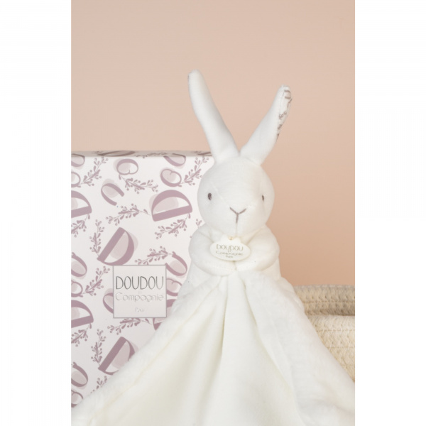 Doudou lapin mouchoir 10 cm blanc Doudou et compagnie