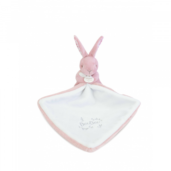 Doudou lapin mouchoir 10 cm rose Doudou et compagnie