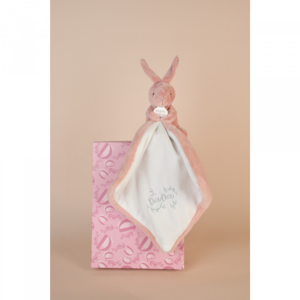 Doudou lapin mouchoir 10 cm rose Doudou et compagnie