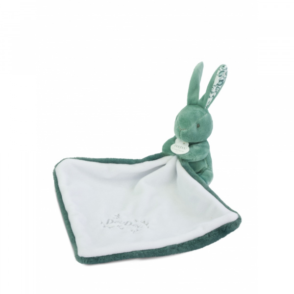 Doudou lapin mouchoir 10 cm vert sauge Doudou et compagnie