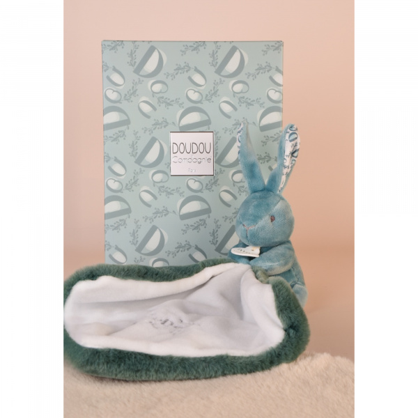 Doudou lapin mouchoir 10 cm vert sauge Doudou et compagnie