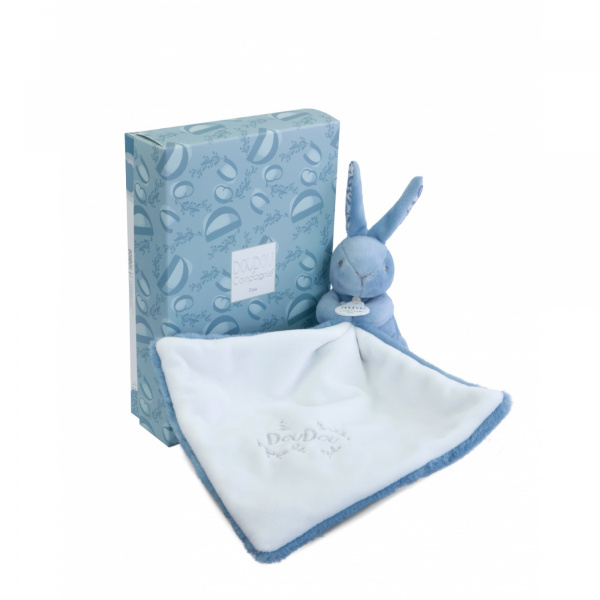 Doudou lapin mouchoir 10 cm bleu Doudou et compagnie
